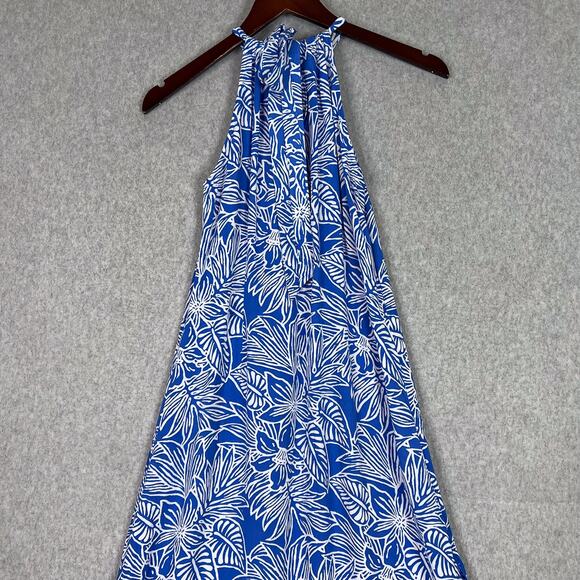 Blue Ginger Blue Floral Hawaiian Sleeveless Halter Neck Midi Dress Size XS - Picture 7 of 11